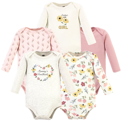 Hudson Baby Cotton Long-Sleeve Bodysuits, Soft Painted Floral 5 Pack