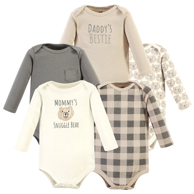 Hudson Baby Cotton Long-Sleeve Bodysuits, Snuggle Bear 5 Pack