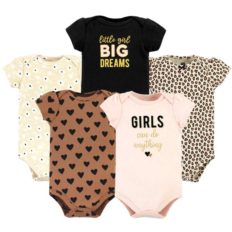 Hudson Baby Cotton Bodysuits, Cinnamon Hearts 5 Pack