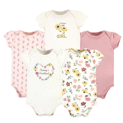 Hudson Baby Cotton Bodysuits, Soft Painted Floral 5-Pack