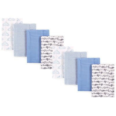 Hudson Baby Cotton Poly Flannel Burp Cloths Multipack, Airplane 8-Pack