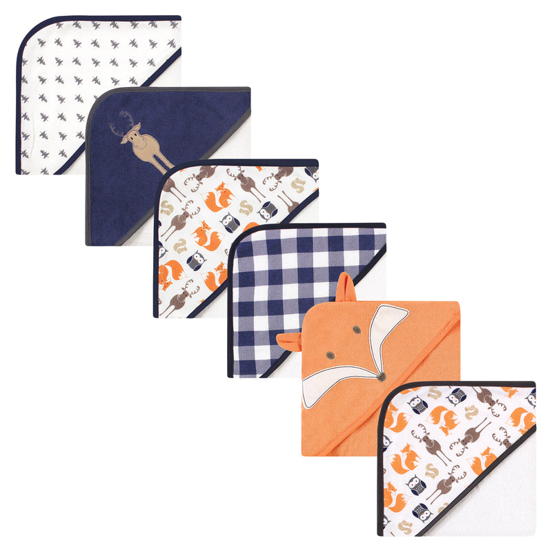 Hudson Baby 6Pc Cotton Rich Hooded Towels Bundle Set, Blue Moose Fox