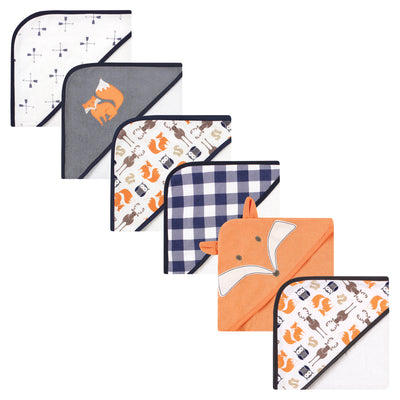 Hudson Baby 6Pc Cotton Rich Hooded Towels Bundle Set, Orange Fox Fox