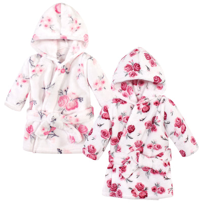 Hudson Baby 2Pc Plush Animal Face Bathrobe, Pink Floral Rose