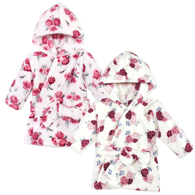 Hudson Baby 2Pc Plush Animal Face Bathrobe, Rose Floral