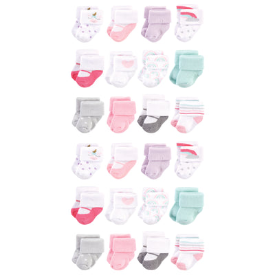 Hudson Baby Cotton Rich Newborn and Terry Socks, Pink Unicorn