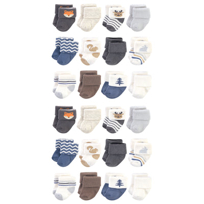 Hudson Baby Cotton Rich Newborn and Terry Socks, Boy Woodland