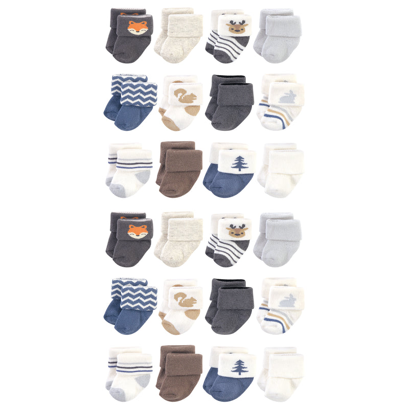 Hudson Baby Cotton Rich Newborn and Terry Socks, Boy Woodland