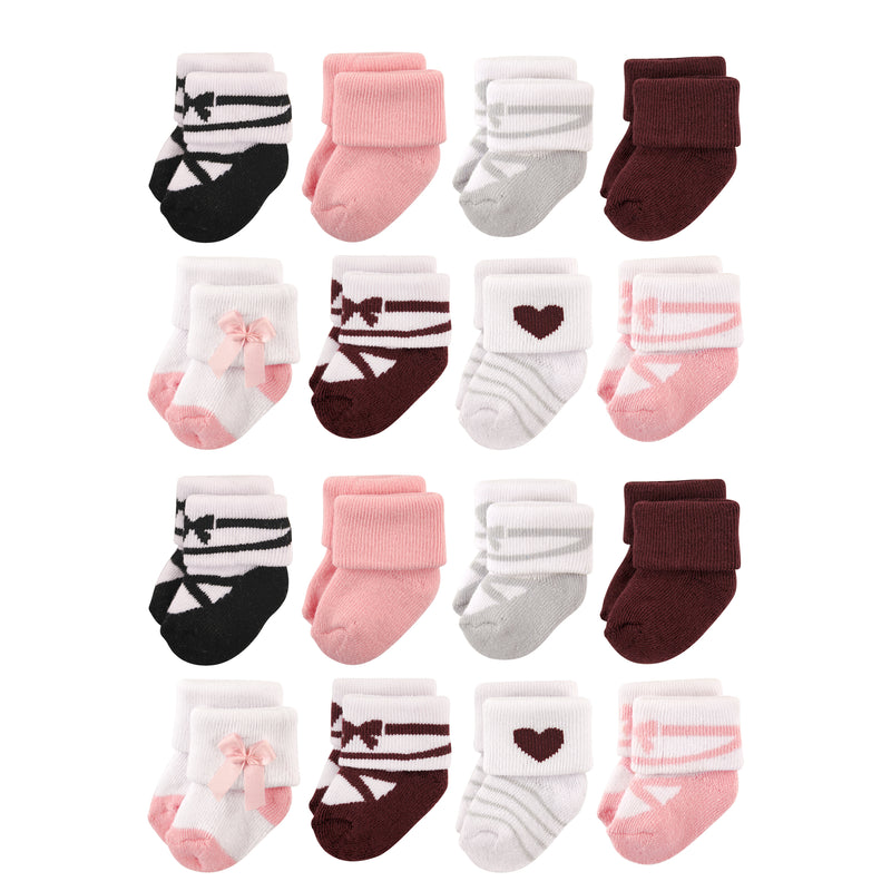 Hudson Baby Cotton Rich Newborn and Terry Socks, Ballet Burgundy