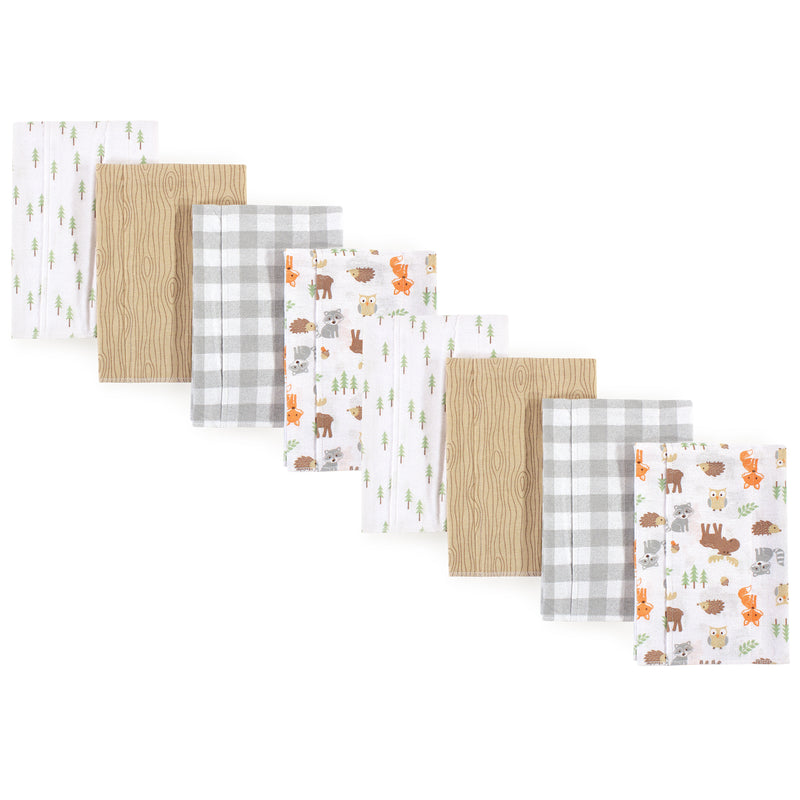 Hudson Baby Cotton Poly Flannel Burp Cloths Multipack, Woodland 8-Pack