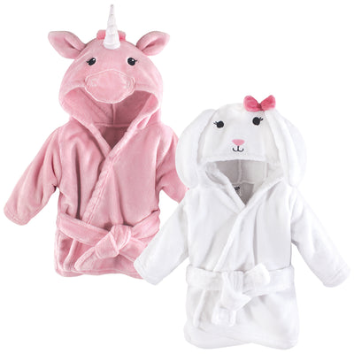 Hudson Baby 2Pc Plush Animal Face Bathrobe, Pink Unicorn Bunny