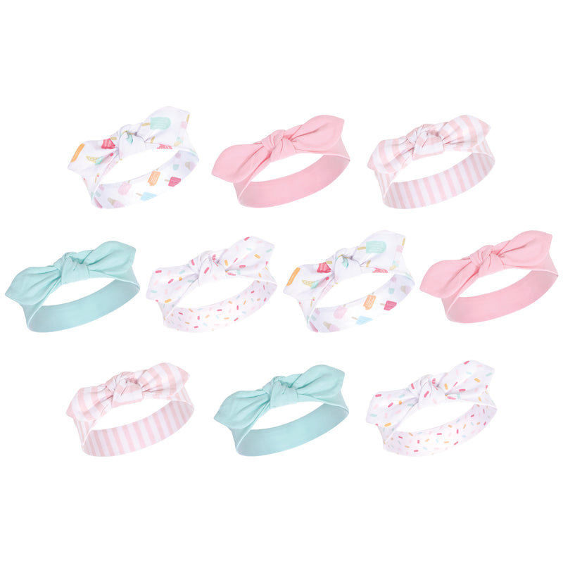 Hudson Baby Cotton and Synthetic Headbands Bundle Set, Ice Cream