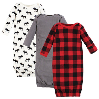 Hudson Baby Thermal Gown 3pk, Buffalo Plaid Moose