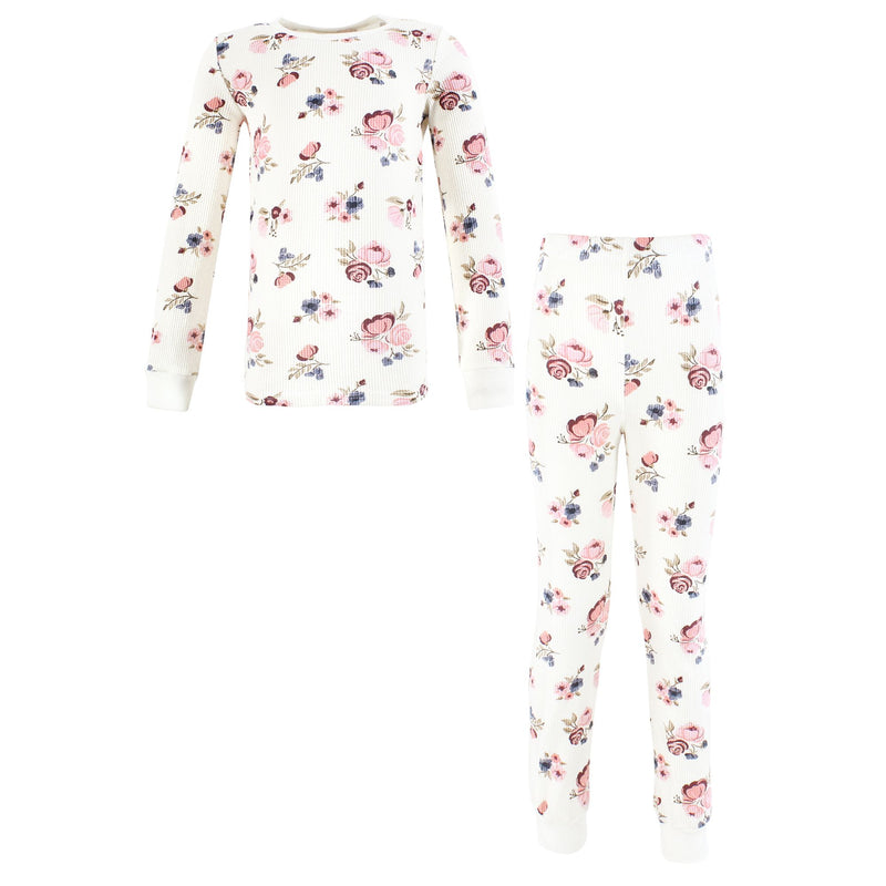 Hudson Baby Thermal Long Underwear 2pc Set, Dusty Rose Floral