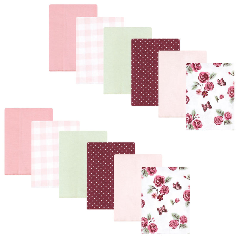 Hudson Baby Flannel Burp Cloth 12pk, Sweet Roses