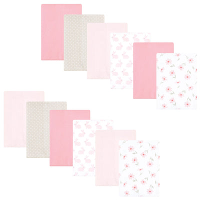 Hudson Baby Flannel Burp Cloth 12pk, Pink Honey Bunny