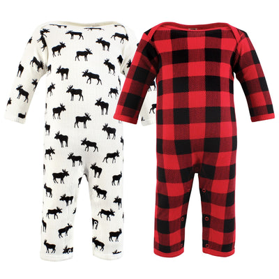 Hudson Baby Thermal Coveralls 2pk, Buffalo Plaid Moose