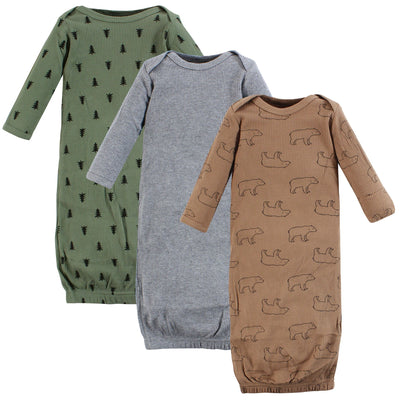 Hudson Baby Thermal Gown 3pk, Bear Tree