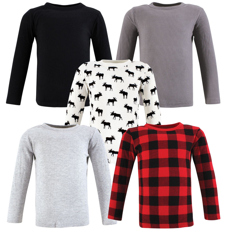 Hudson Baby Thermal Long Sleeve Tees 5pk, Buffalo Plaid Moose