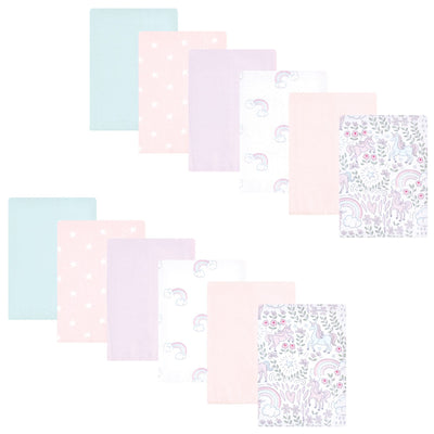 Hudson Baby Flannel Burp Cloth 12pk, Dreamy Unicorn