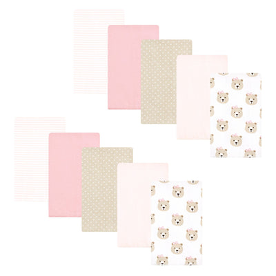 Hudson Baby Flannel Burp Cloth 10pk, Pink Taupe Bear