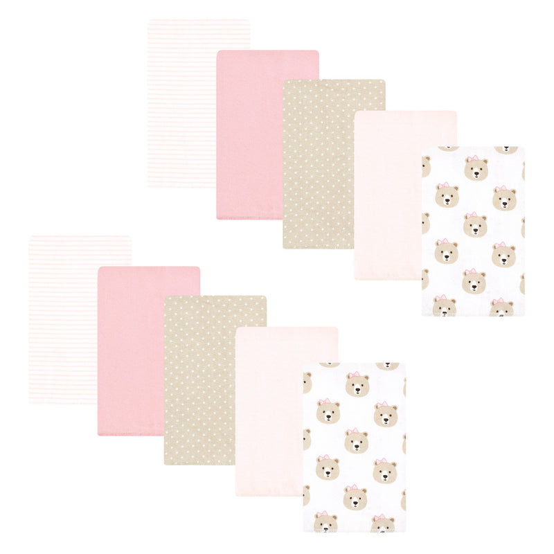 Hudson Baby Flannel Burp Cloth 10pk, Pink Taupe Bear