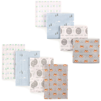 Luvable Friends Cotton Flannel Burp Cloths and Receiving Blankets, 8-Piece, Wild Free