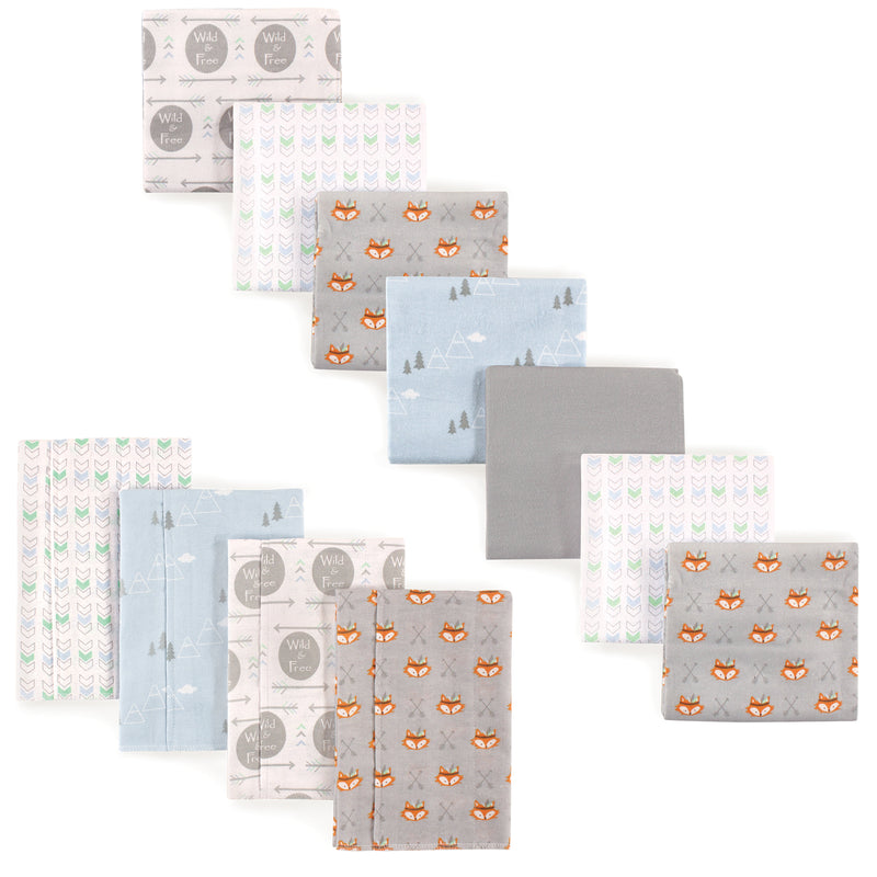 Luvable Friends Cotton Flannel Burp Cloths and Receiving Blankets, 11-Piece, Wild Free