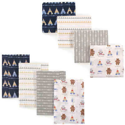Luvable Friends Cotton Flannel Burp Cloths and Receiving Blankets, 8-Piece, Tribe