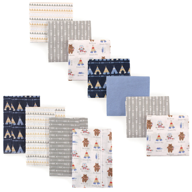 Luvable Friends Cotton Flannel Burp Cloths and Receiving Blankets, 11-Piece, Tribe