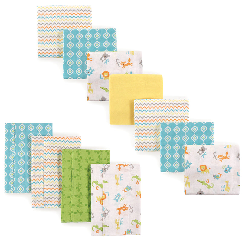 Luvable Friends Cotton Flannel Burp Cloths and Receiving Blankets, 11-Piece, Abc