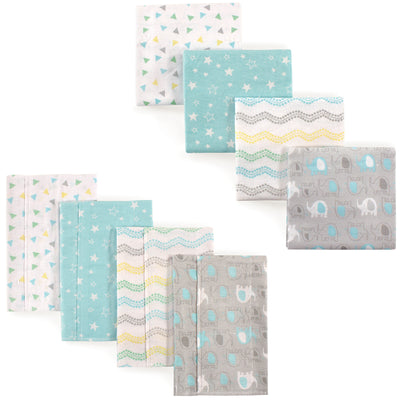 Luvable Friends Cotton Flannel Burp Cloths and Receiving Blankets, 8-Piece, Basic Elephant