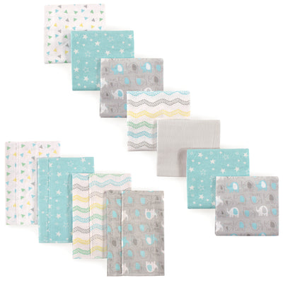 Luvable Friends Cotton Flannel Burp Cloths and Receiving Blankets, 11-Piece, Basic Elephant