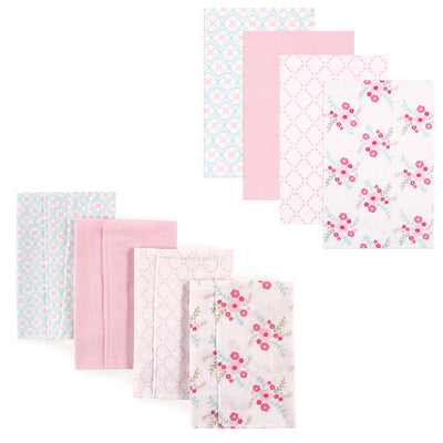 Luvable Friends Cotton Flannel Burp Cloths and Receiving Blankets, 8-Piece, Floral