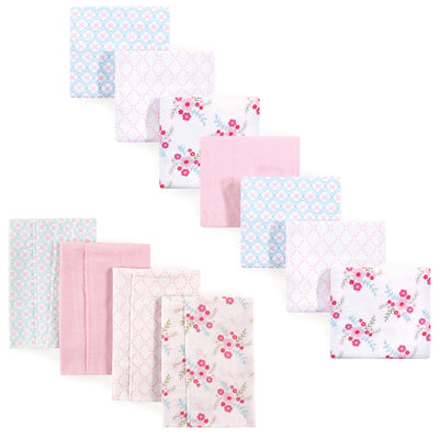 Luvable Friends Cotton Flannel Burp Cloths and Receiving Blankets, 11-Piece, Floral