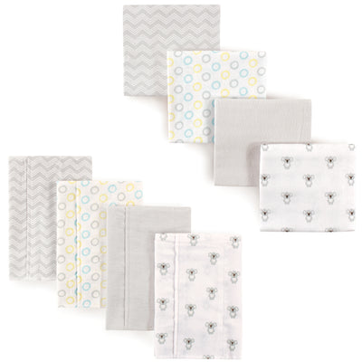 Luvable Friends Cotton Flannel Burp Cloths and Receiving Blankets, 8-Piece, Koala