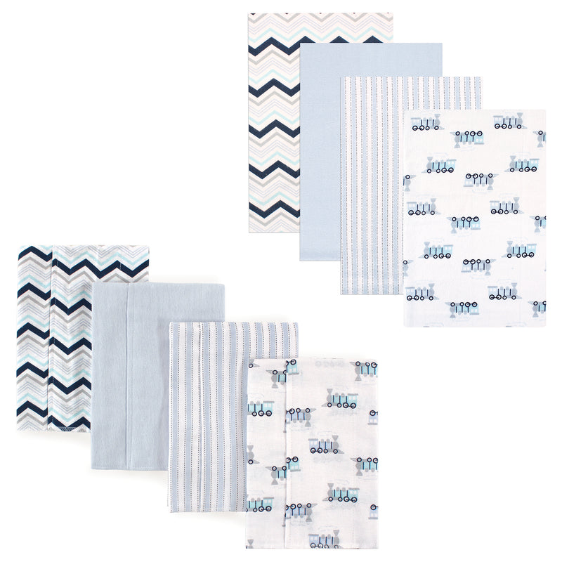 Luvable Friends Cotton Flannel Burp Cloths and Receiving Blankets, 8-Piece, Train