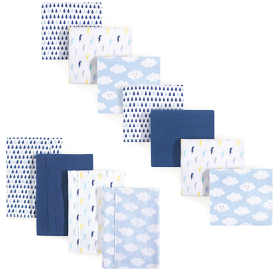 Luvable Friends Cotton Flannel Burp Cloths and Receiving Blankets, 11-Piece, Boy Clouds