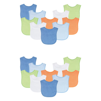 Luvable Friends Cotton Terry Bibs, Blue Orange 20-Piece