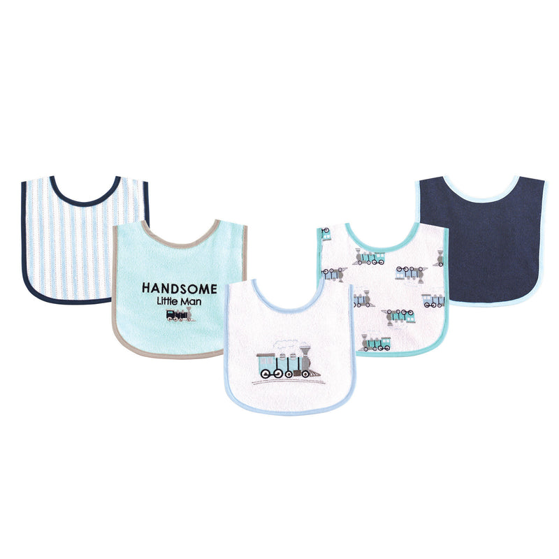 Luvable Friends Cotton Terry Drooler Bibs with PEVA Back, Train
