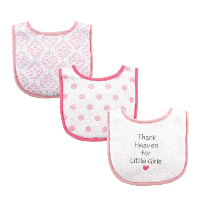 Luvable Friends Cotton Drooler Bibs with Fiber Filling, Girl Thank Heaven 3-Pack