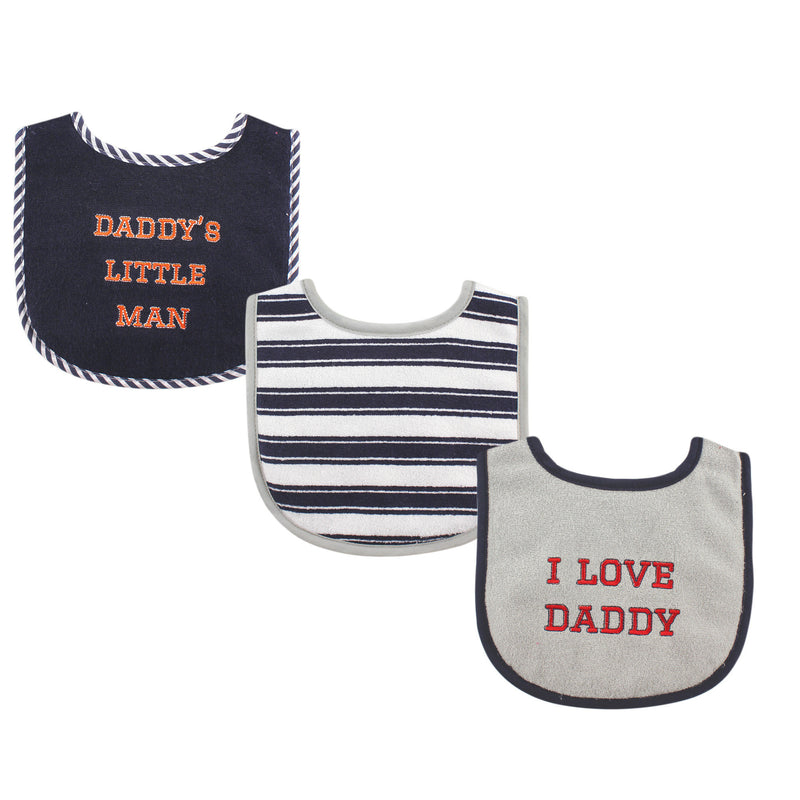 Luvable Friends Cotton Drooler Bibs with Fiber Filling, Boy Daddy 3-Pack