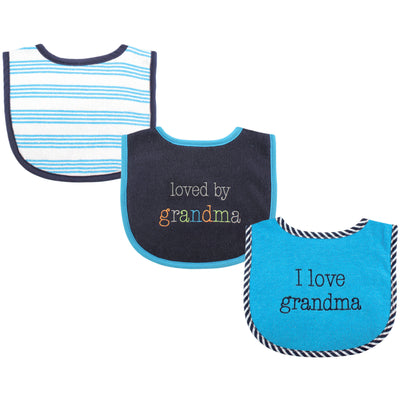 Luvable Friends Cotton Drooler Bibs with Fiber Filling, Boy Grandma