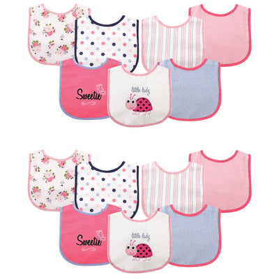 Luvable Friends Cotton Terry Drooler Bibs with PEVA Back, Ladybug 14-Piece