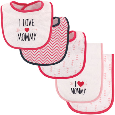 Luvable Friends Bib and Burp Cloth Set, Girl Mommy