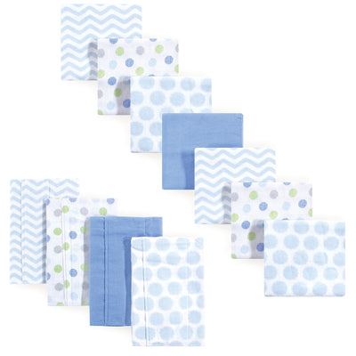 Luvable Friends Cotton Flannel Burp Cloths and Receiving Blankets, 11-Piece, Blue Chevron