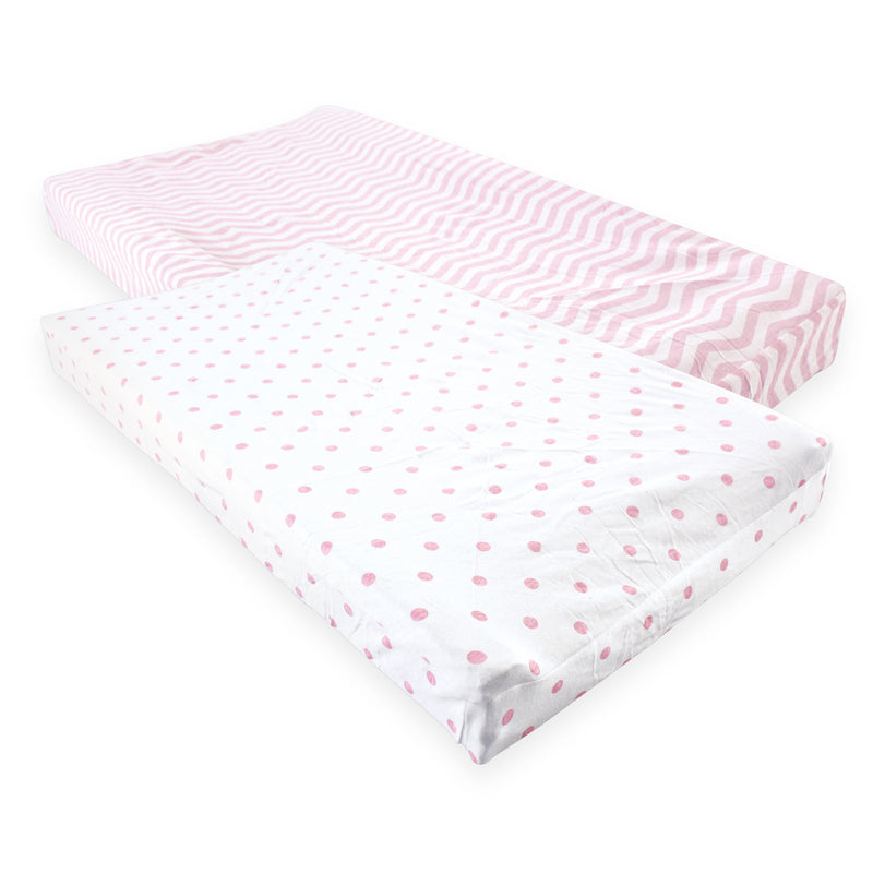 Luvable Friends Fitted Changing Pad Cover, Pink Chevron Dot
