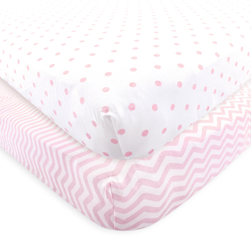 Luvable Friends Fitted Crib Sheet, Pink Chevron Dot