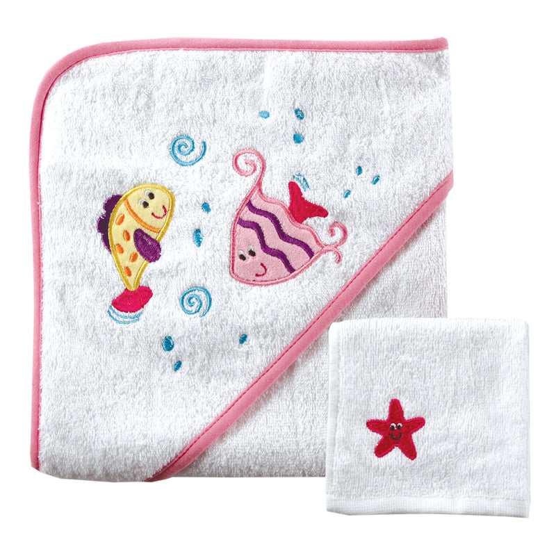 Luvable Friends Cotton Hooded Towel and Washcloth, Pink