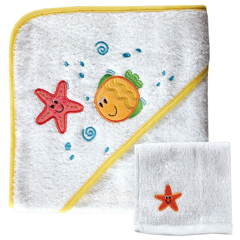 Luvable Friends Cotton Hooded Towel and Washcloth, Yellow